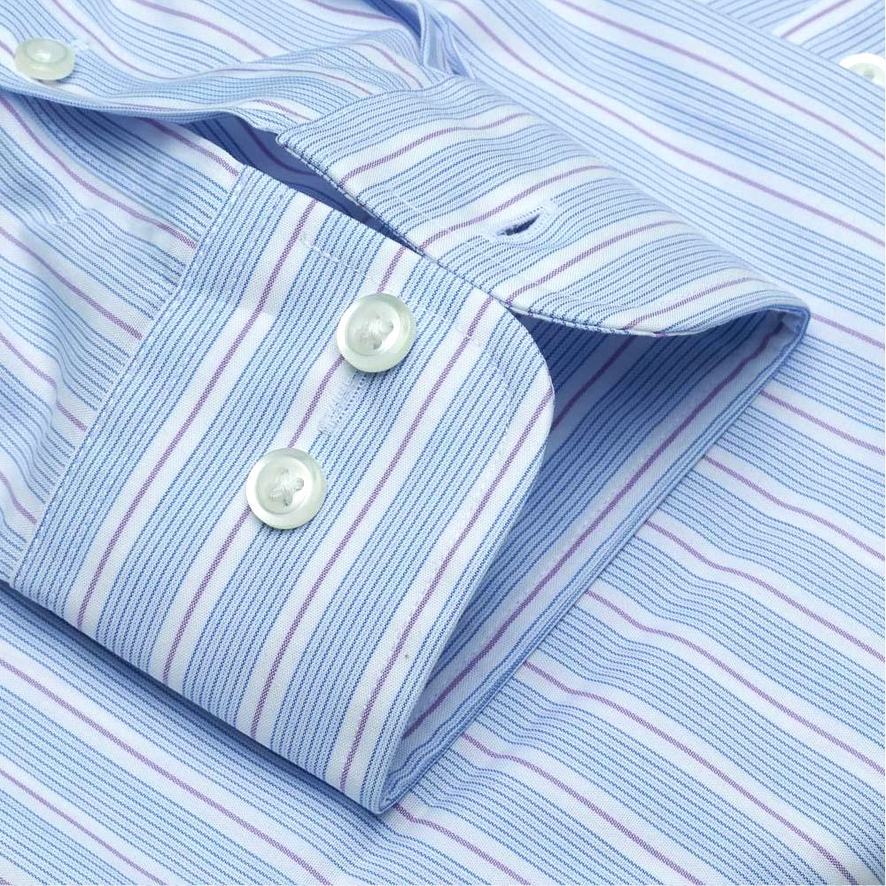 The Lancaster - Wrinkle-Free Multi Track Stripe Cotton Dress Shirt in Blue and Lavender by Cooper & Stewart