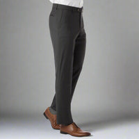 Super 130s Loro Piana Wool Gabardine Flat Front Trouser in Charcoal by 6 East by Ballin