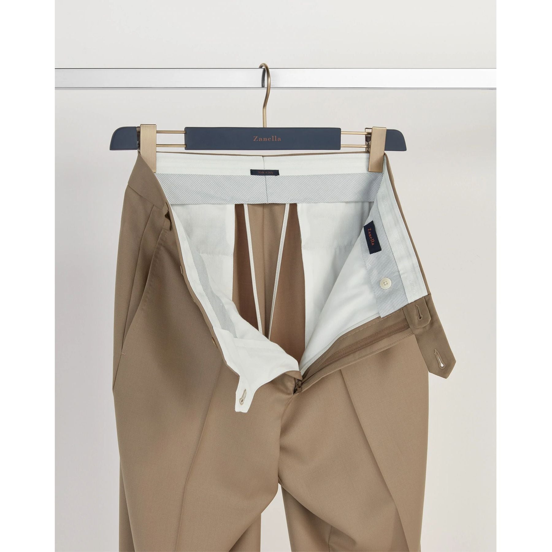 Todd Flat Front Super 120s Wool Serge Trouser in Tan (Full Fit) by Zanella