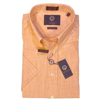 Linen-Look Cotton Short Sleeve Sport Shirt in Orange by Viyella