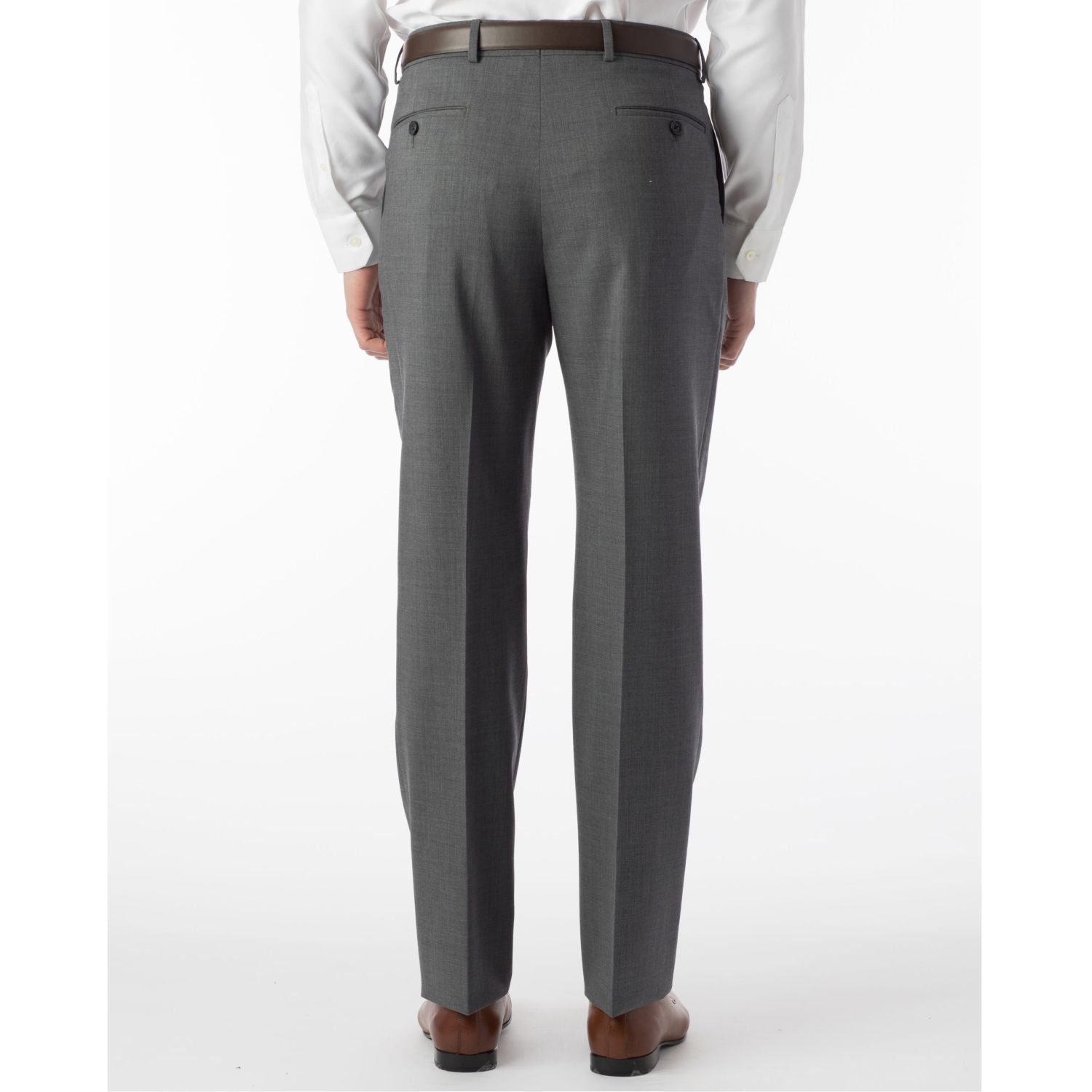 Super 120s Wool Travel Twill Comfort-EZE Trouser in Medium Grey (Flat Front Models) by Ballin