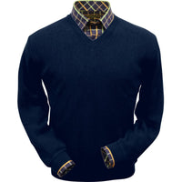 Baby Alpaca 'Links Stitch' V-Neck Sweater in True Navy by Peru Unlimited