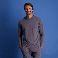 Long Sleeve Hoodie Lounge Shirt in Iron by Wood Underwear