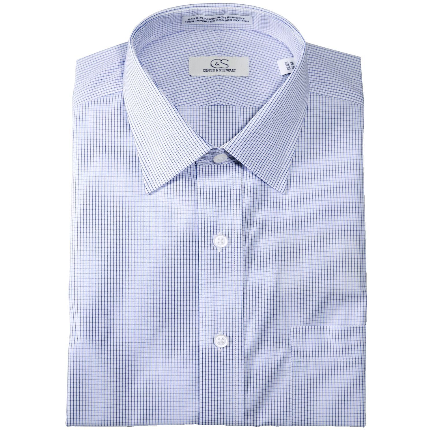 The Dover - Wrinkle-Free Graph Check Cotton Dress Shirt in Blue by Cooper & Stewart