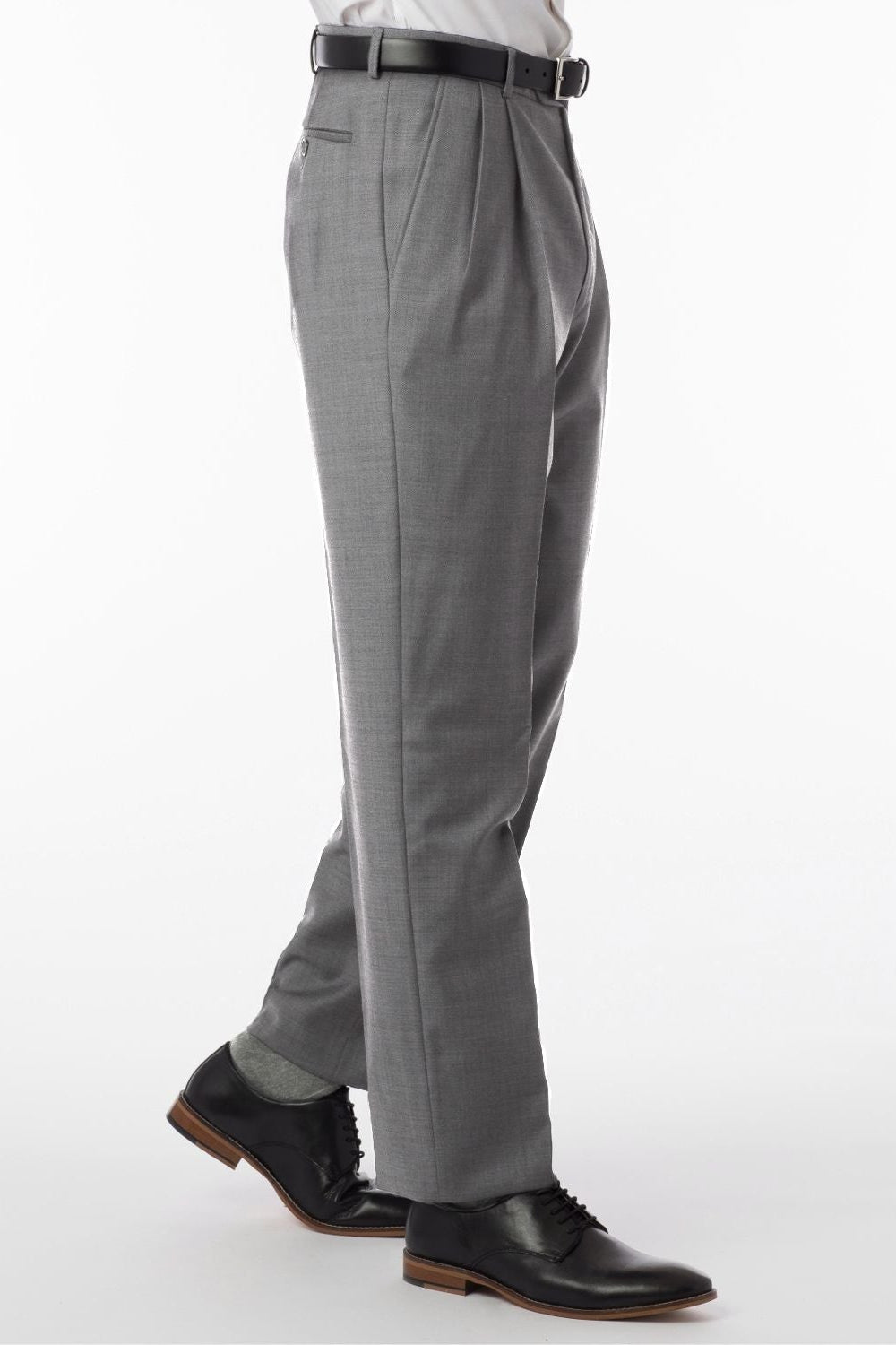 Super 120s Wool Travel Twill Comfort-EZE Trouser in Pearl Grey, Size 40 (Manchester Pleated Model) by Ballin