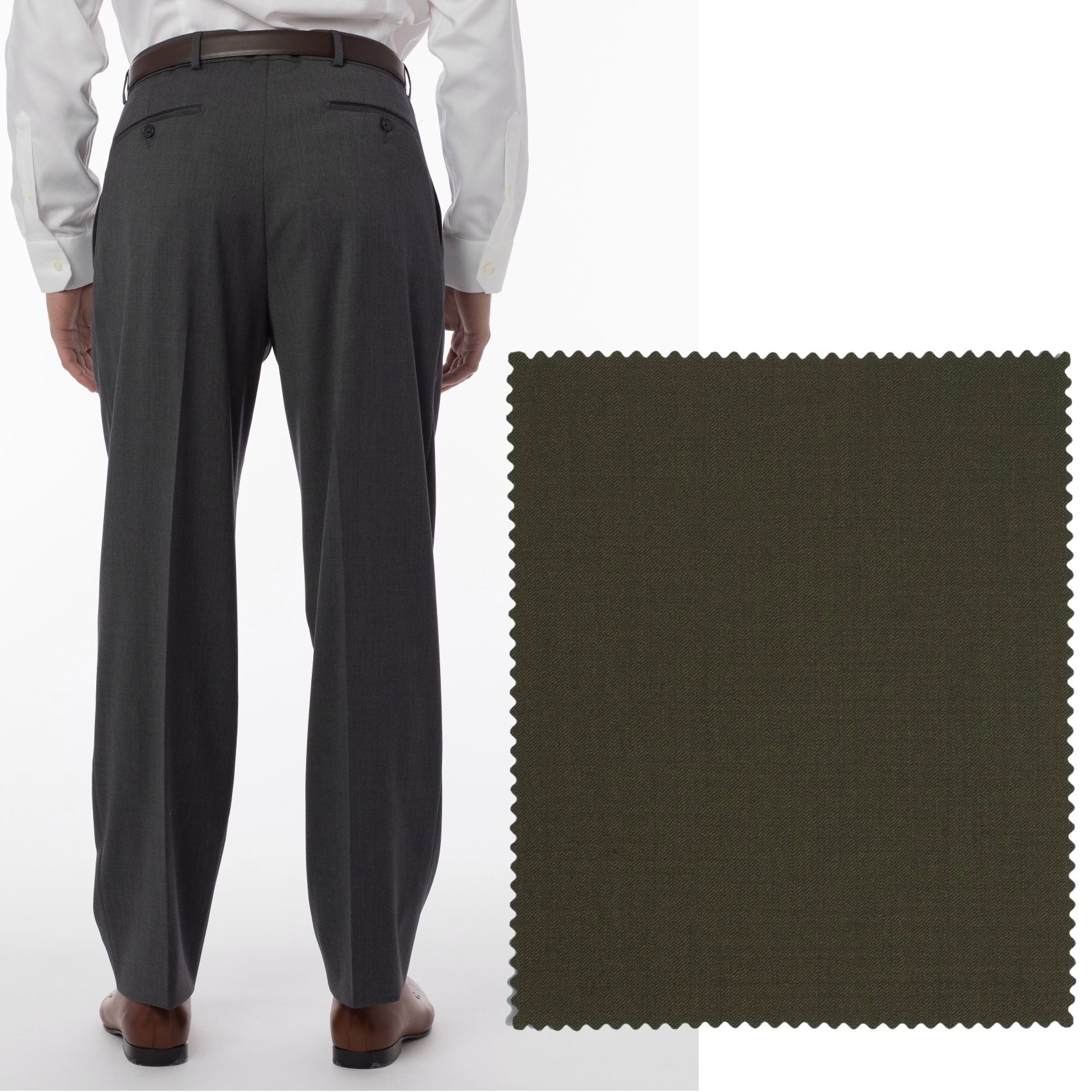 Super 120s Wool Gabardine Comfort-EZE Trouser in Loden (Manchester Pleated Model) by Ballin