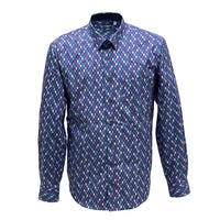 Multi Geometric Diamond Print No-Iron Cotton Sport Shirt with Hidden Button Down Collar by Leo Chevalier