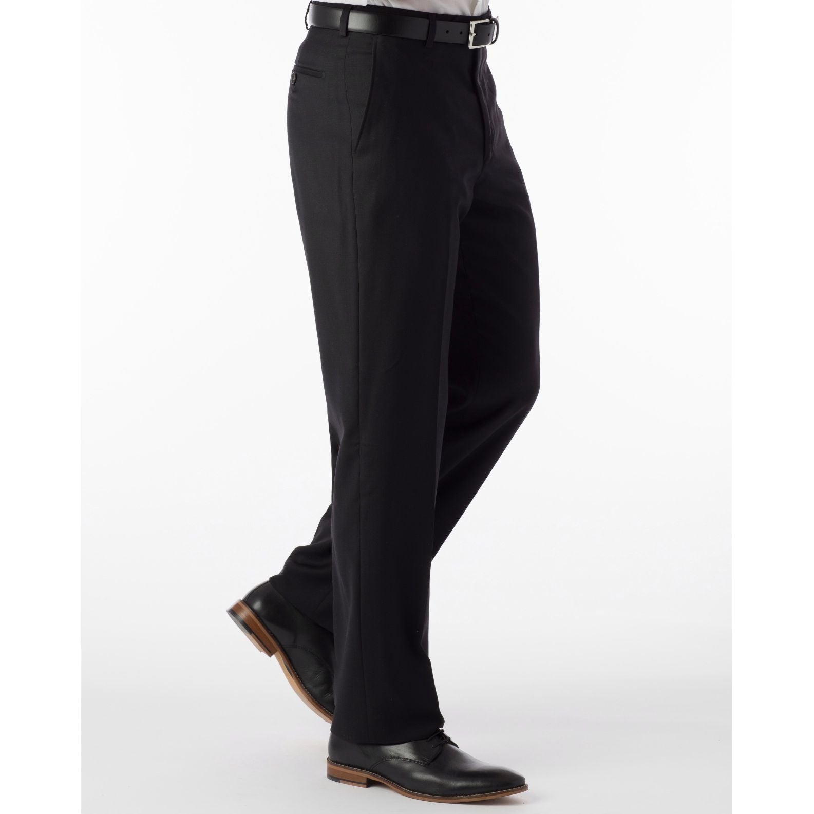 Super 120s Wool Travel Twill Comfort-EZE Trouser in Black (Flat Front Models) by Ballin