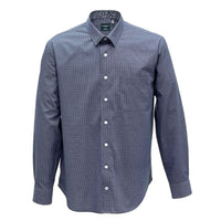 Blue and Black Neat Print No-Iron Cotton Sport Shirt with Hidden Button Down Collar by Leo Chevalier