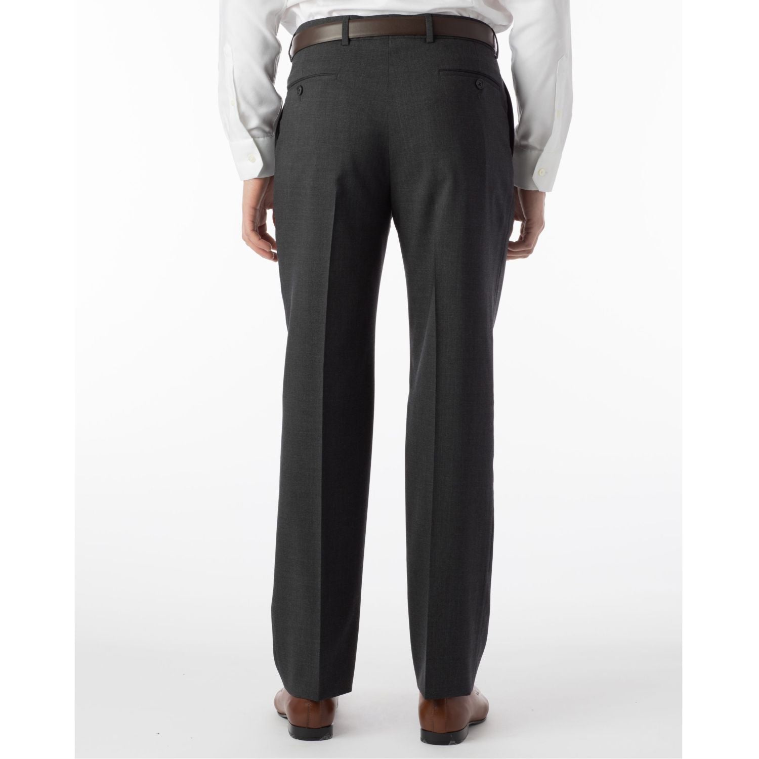 Super 120s Wool Travel Twill Comfort-EZE Trouser in Charcoal Grey (Flat Front Models) by Ballin