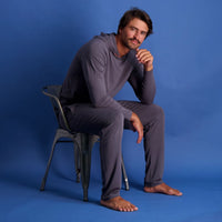 Long Sleeve Hoodie Lounge Shirt in Iron by Wood Underwear