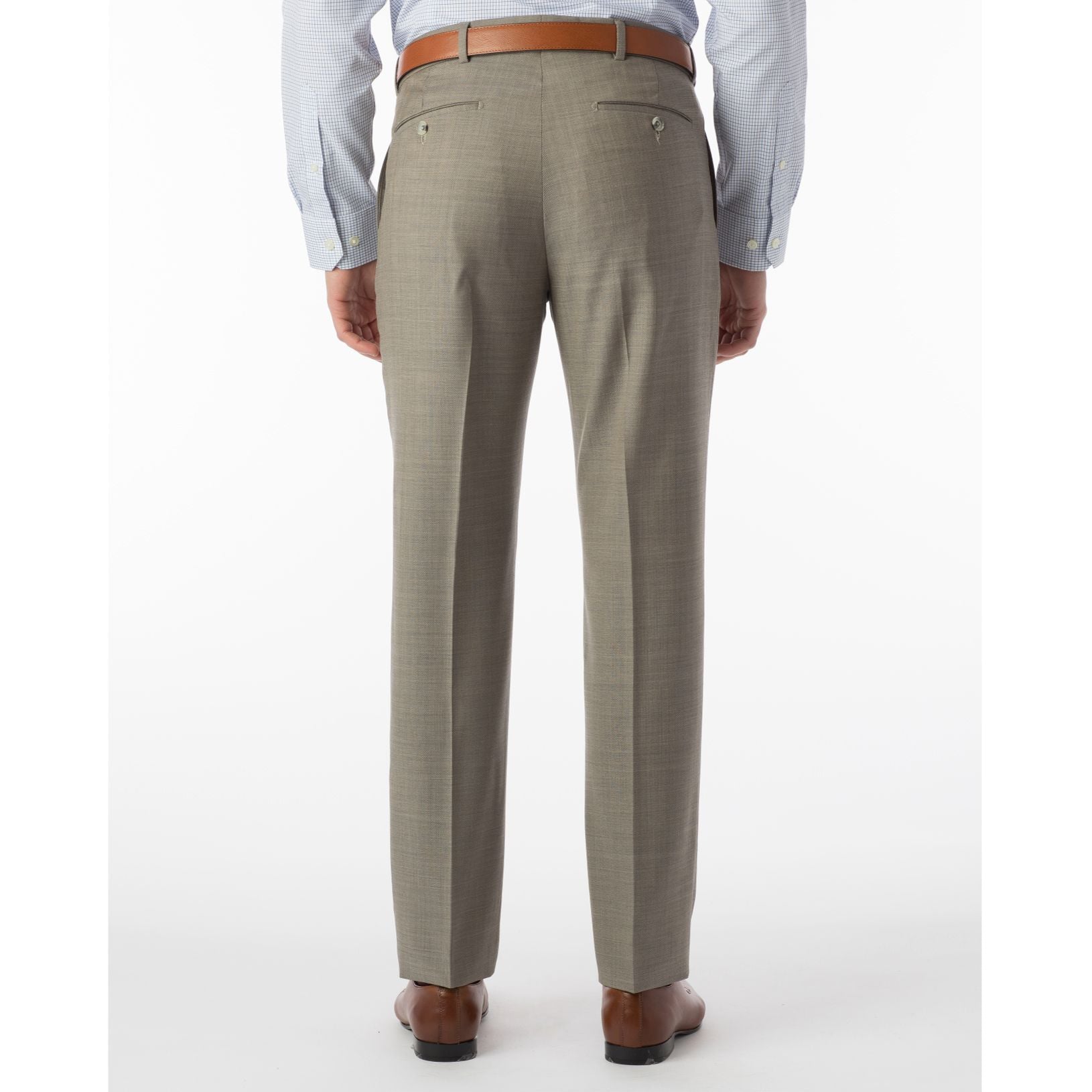 Sharkskin Super 120s Worsted Wool Comfort-EZE Trouser in British Tan (Flat Front Models) by Ballin