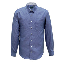Blue Dobby No-Iron Cotton Sport Shirt with Hidden Button Down Collar by Leo Chevalier
