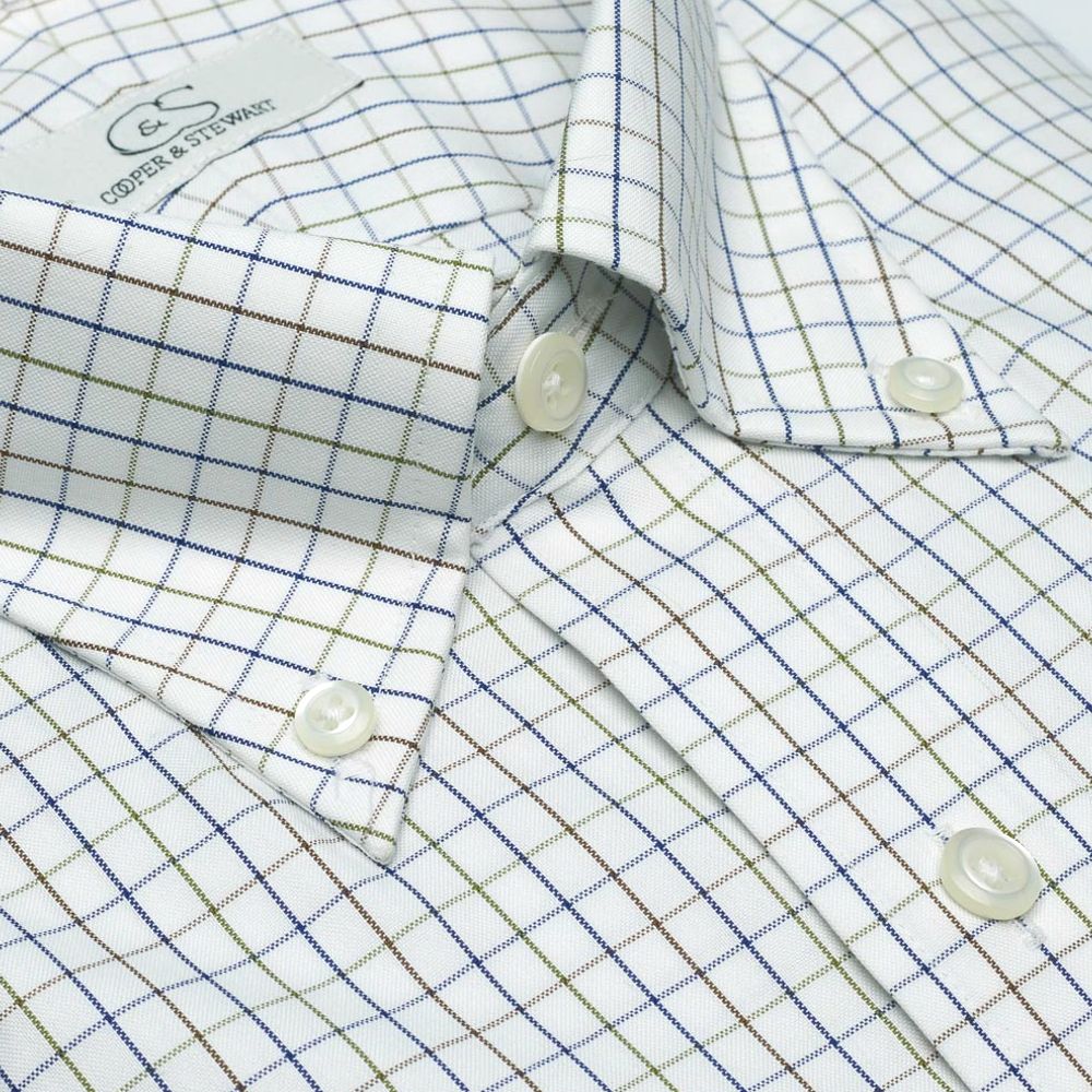 The Addison Wrinkle Free Windowpane Plaid Cotton Dress Shirt with Button Down Collar in Multi by Cooper Stewart Tailored Fit 17 32 33