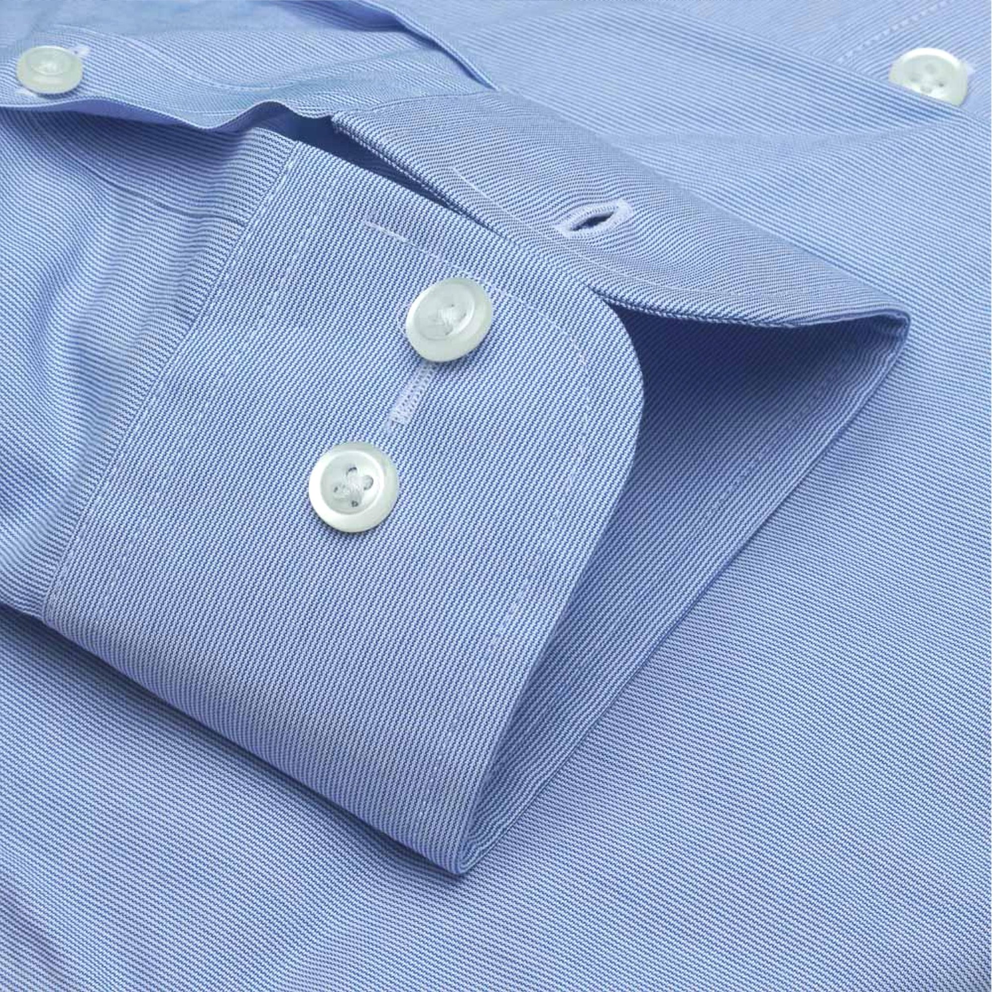 The Reagan - Wrinkle-Free Fine Line Stripe Cotton Dress Shirt with Button-Down Collar in Blue by Cooper & Stewart