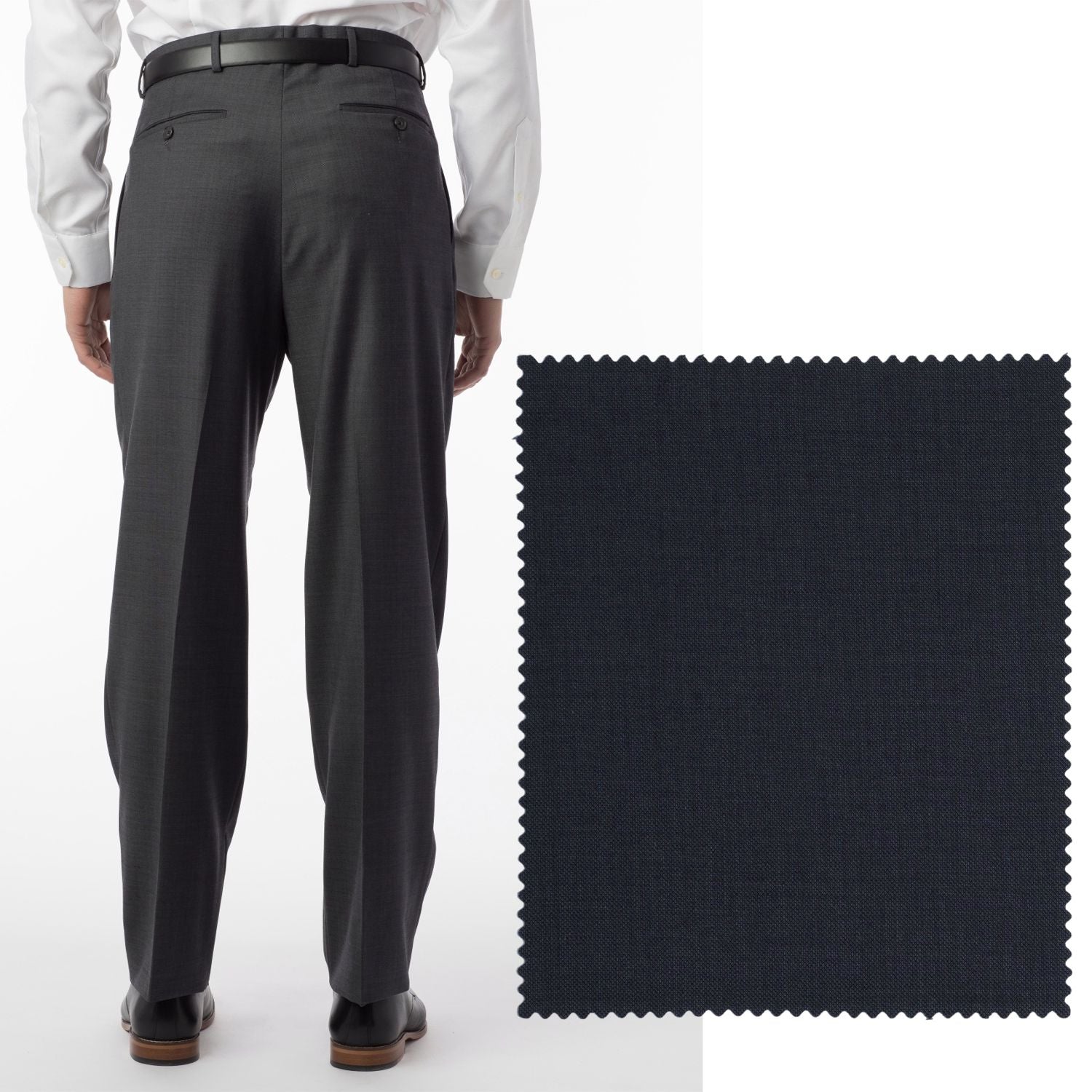 Sharkskin Super 120s Worsted Wool Comfort-EZE Trouser in Navy (Manchester Pleated Model) by Ballin