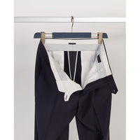 Devon Flat Front Super 120s Wool Serge Trouser in Midnight (Modern Full Fit) by Zanella