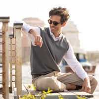 Cotton Cashmere Classic V-Neck Sweater Vest (Choice of Colors) by Alashan Cashmere