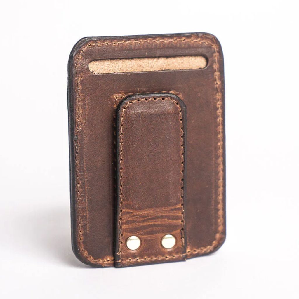 Brown Nut Horween Leather Magnetic Money Clip Wallet by Hooks Crafted Leather Co