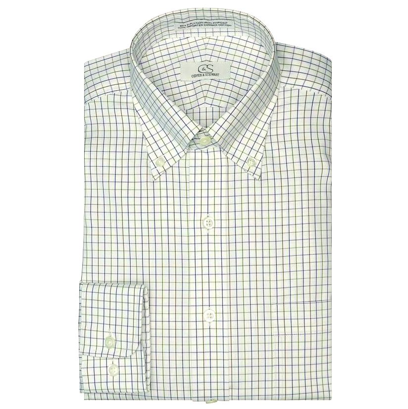 The Addison - Wrinkle-Free Windowpane Plaid Cotton Dress Shirt with Button-Down Collar in Multi by Cooper & Stewart
