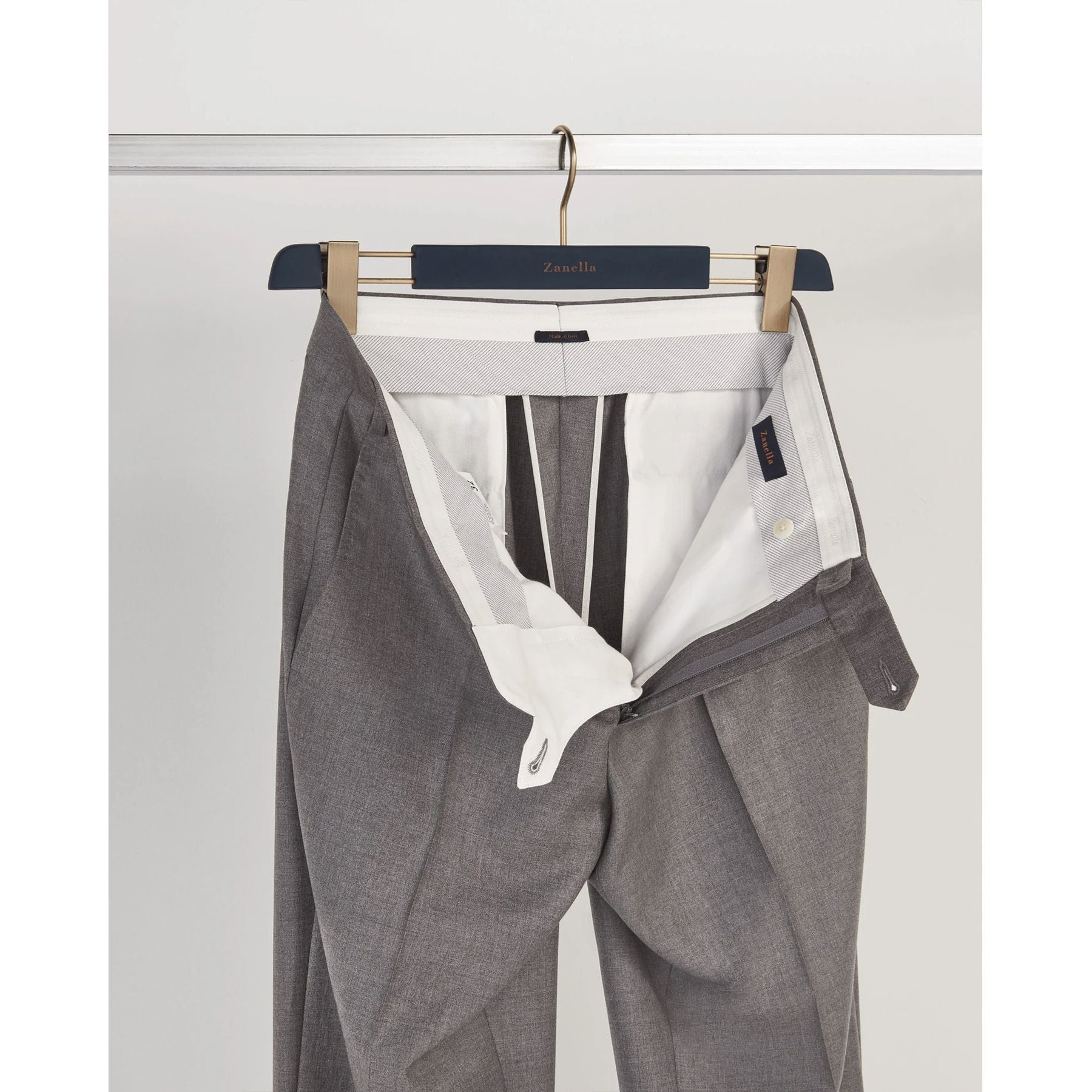 Devon Flat Front Super 120s Wool Serge Trouser in Light Grey (Modern Full Fit) by Zanella