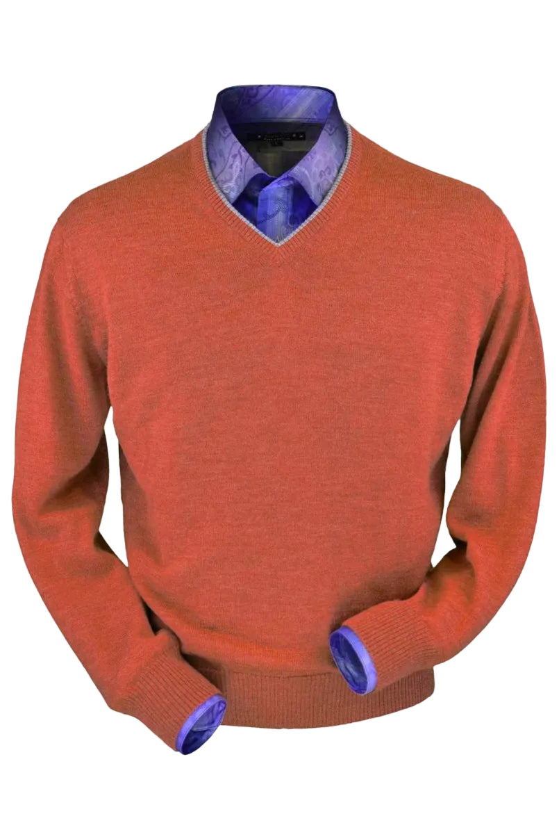 Royal Alpaca V-Neck Sweater in Cayenne Heather by Peru Unlimited