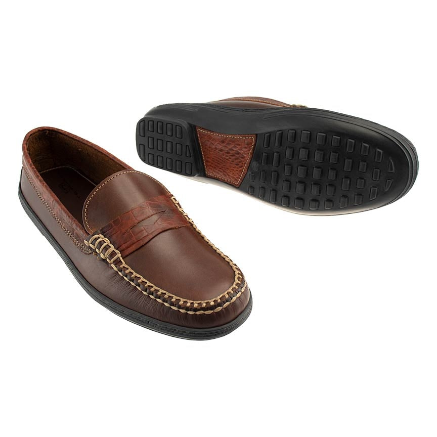 Key West Loafer in Briar Waxy Leather with Sport Rust Alligator Grain Trim by T.B. Phelps