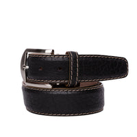 American Bison Belt in Black with Tan Stitching by L.E.N. Bespoke