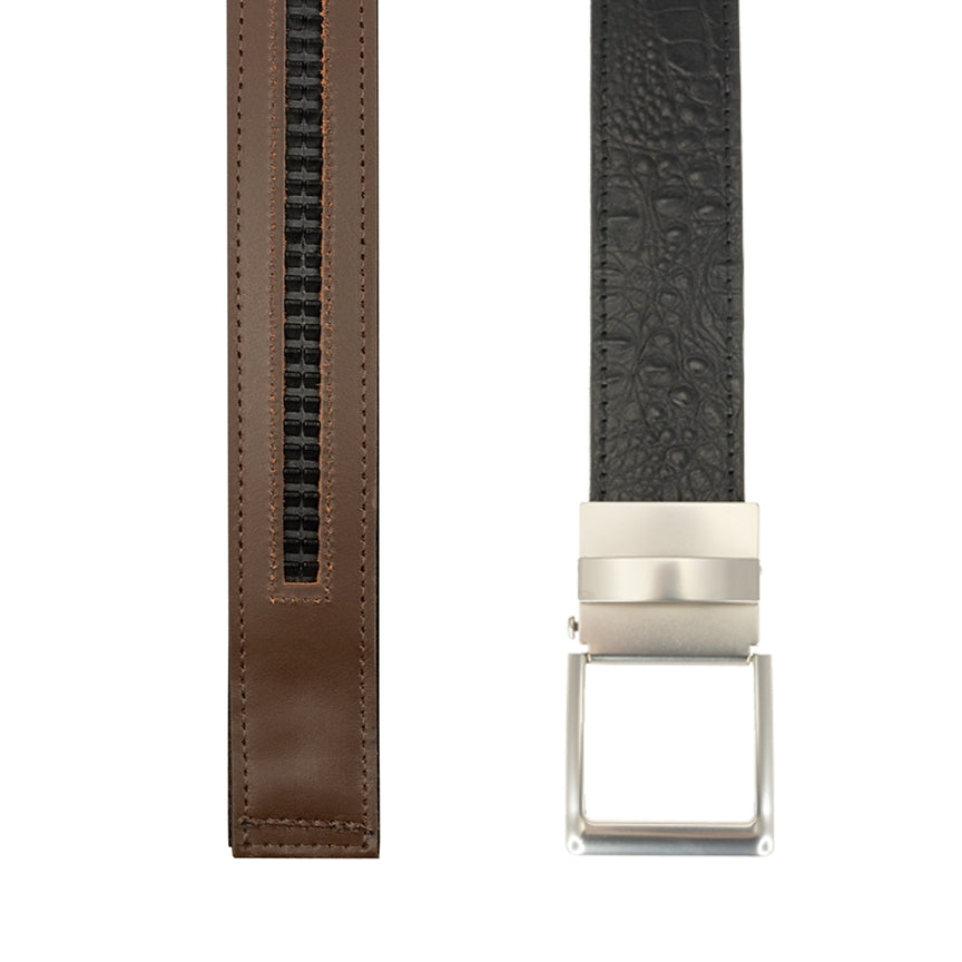 Player One-Size Micro Adjustable Croco Embossed Leather Belt in Black by T.B. Phelps