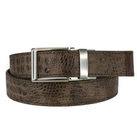 Player One-Size Micro Adjustable Croco Embossed Leather Belt in Briar by T.B. Phelps