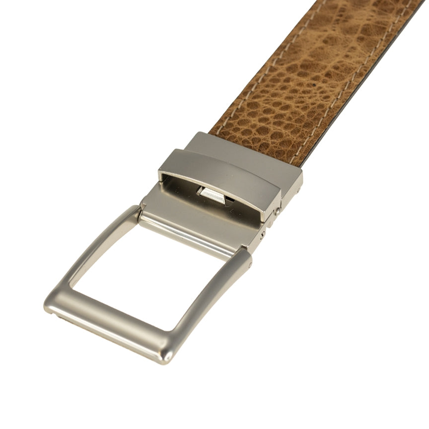 Player One-Size Micro Adjustable Croco Embossed Leather Belt in Khaki by T.B. Phelps