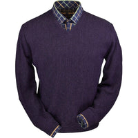 Baby Alpaca 'Links Stitch' V-Neck Sweater in Plum Heather by Peru Unlimited