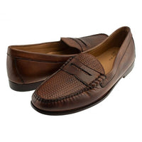 Preston Debossed Woven Sheepskin Penny Loafer in Pecan by T.B. Phelps
