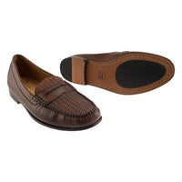 Preston Debossed Woven Sheepskin Penny Loafer in Pecan by T.B. Phelps