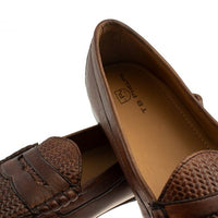 Preston Debossed Woven Sheepskin Penny Loafer in Pecan by T.B. Phelps
