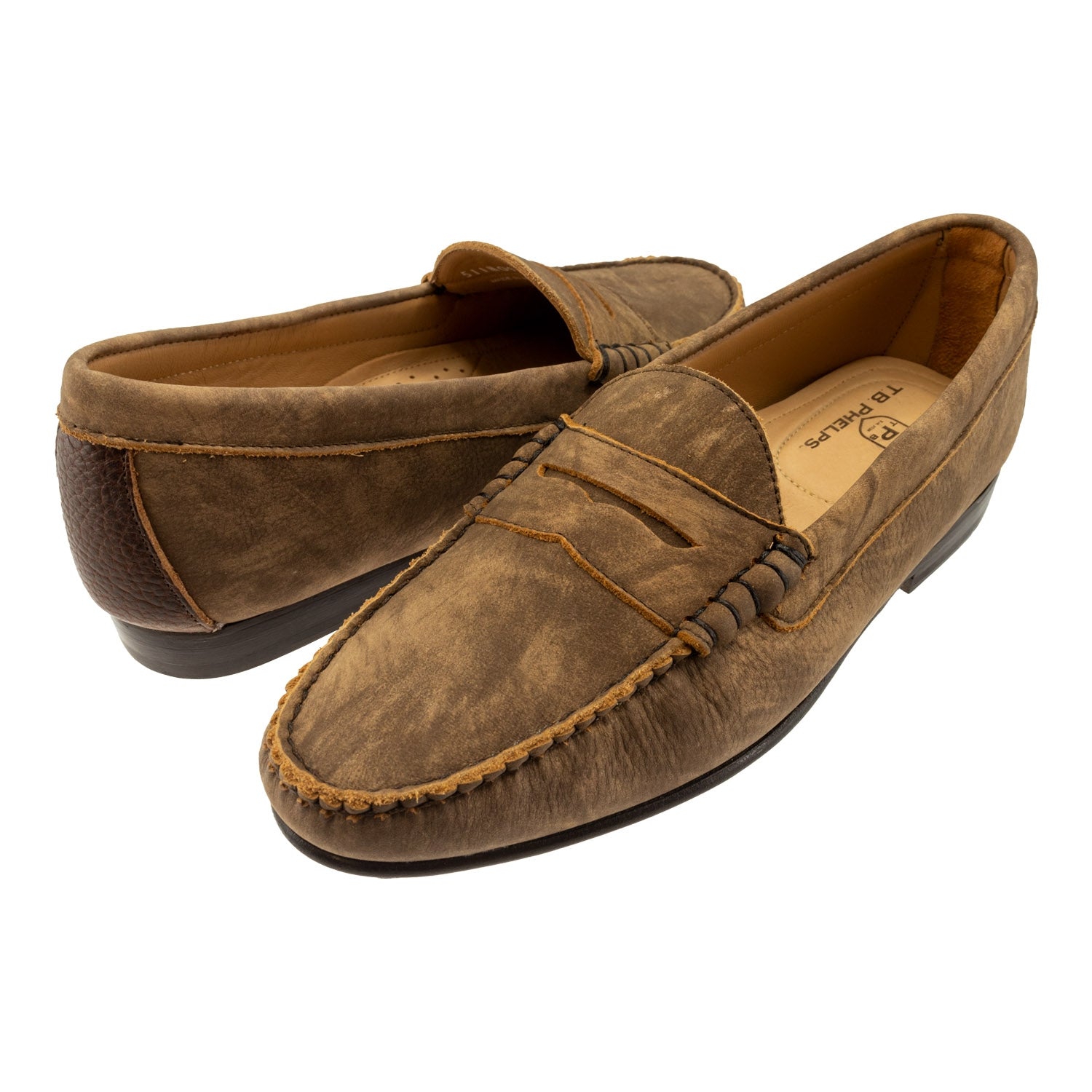 Preston Washed Calfskin Penny Loafer in Briar by T.B. Phelps