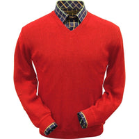 Baby Alpaca 'Links Stitch' V-Neck Sweater in Red by Peru Unlimited