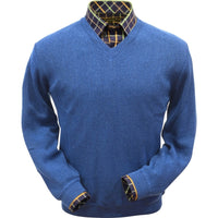 Baby Alpaca 'Links Stitch' V-Neck Sweater in Soft Royal Blue by Peru Unlimited