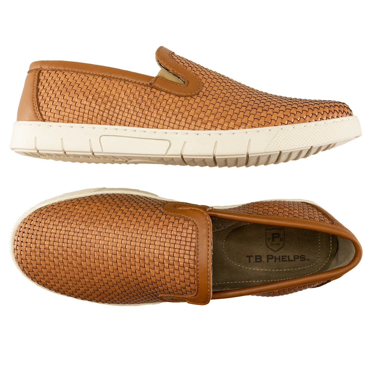 Scottsdale Slip on in Tan Woven Vegan Leather by T.B. Phelps