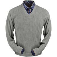 Baby Alpaca 'Links Stitch' V-Neck Sweater in Silver Grey Heather by Peru Unlimited
