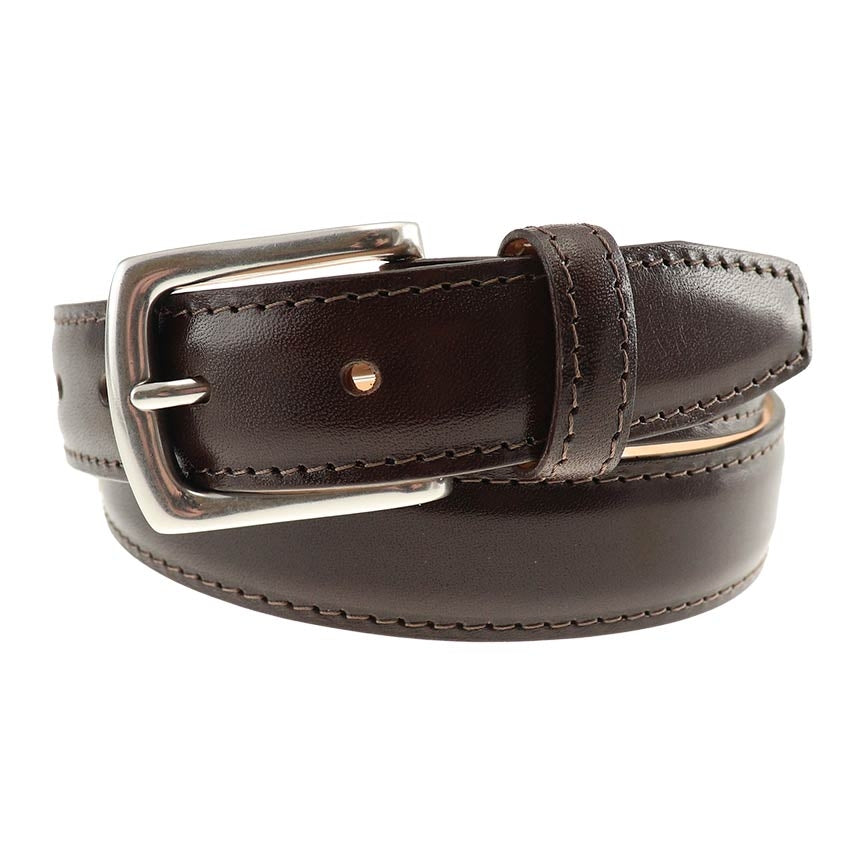 Torrence Calfskin Belt in Mahogany by T.B. Phelps