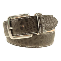 Travis Croco Grain Leather Belt in Greyhound with White Edge and Contrast Stitch by T.B. Phelps