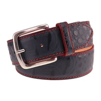Travis Croco Grain Leather Belt in Navy with Red Contrast Stitching by T.B. Phelps