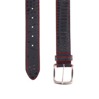 Travis Croco Grain Leather Belt in Navy with Red Contrast Stitching by T.B. Phelps