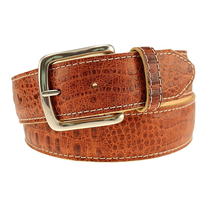 Travis Croco Grain Leather Belt in Sport Rust with Khaki Edge and Contrast Stitch by T.B. Phelps