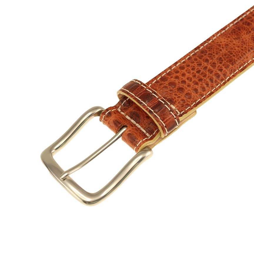 Travis Croco Grain Leather Belt in Sport Rust with Khaki Edge and Contrast Stitch by T.B. Phelps