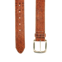 Travis Croco Grain Leather Belt in Sport Rust with Khaki Edge and Contrast Stitch by T.B. Phelps