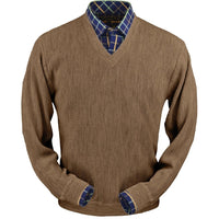 Baby Alpaca 'Links Stitch' V-Neck Sweater in Vicuña by Peru Unlimited