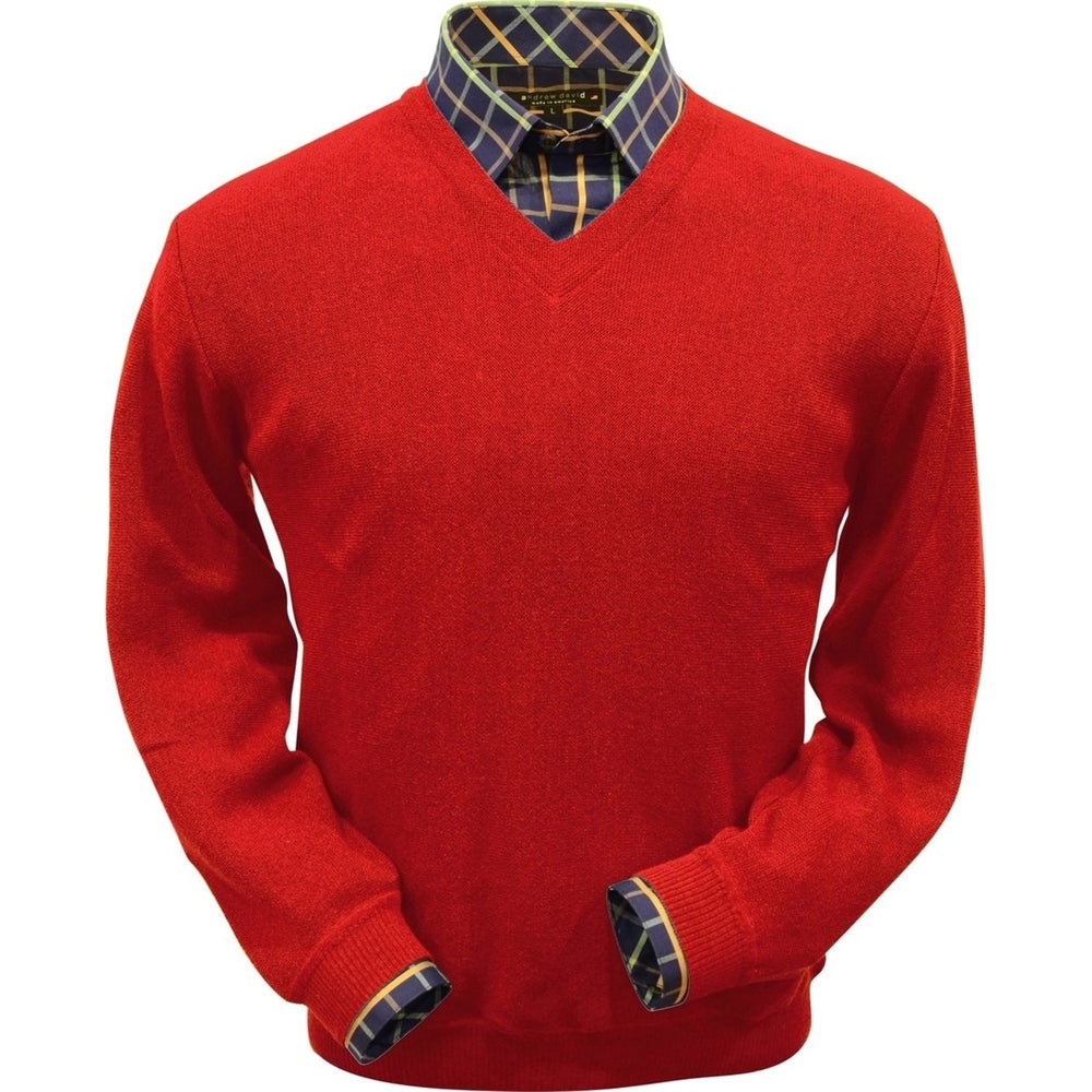 Baby Alpaca 'Links Stitch' V-Neck Sweater in Wisconsin Red by Peru Unlimited