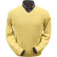 Baby Alpaca 'Links Stitch' V-Neck Sweater in Yellow by Peru Unlimited